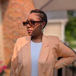 🍑 Vintage Peach Oversized Blazer – Light Spring Jacket w/ Pockets | Size L